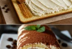 Leckere Tiramisu-Rolle auf einem Teller serviert