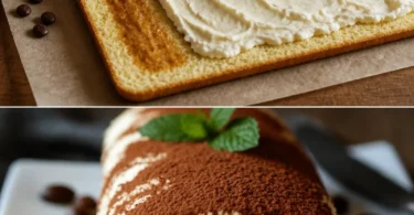 Leckere Tiramisu-Rolle auf einem Teller serviert