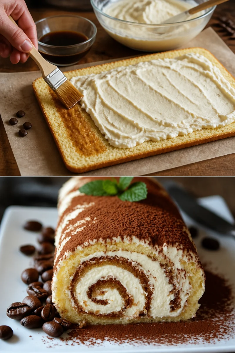 Leckere Tiramisu-Rolle auf einem Teller serviert