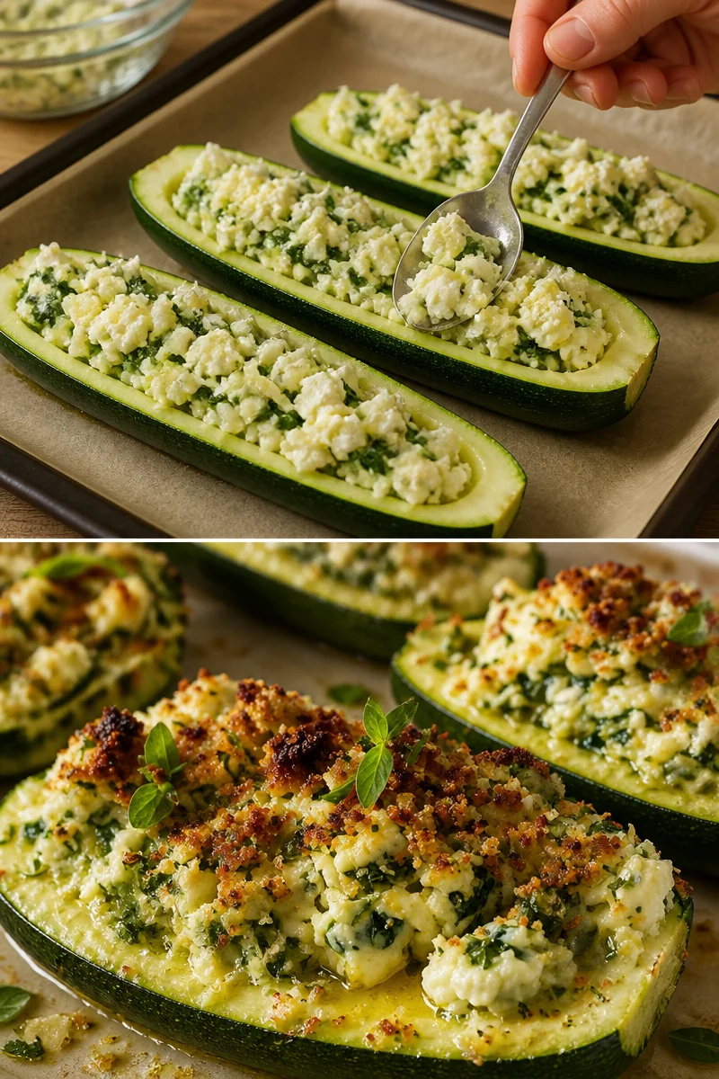 Überbackene Zucchini mit Feta und Kräutern, gesundes Rezept