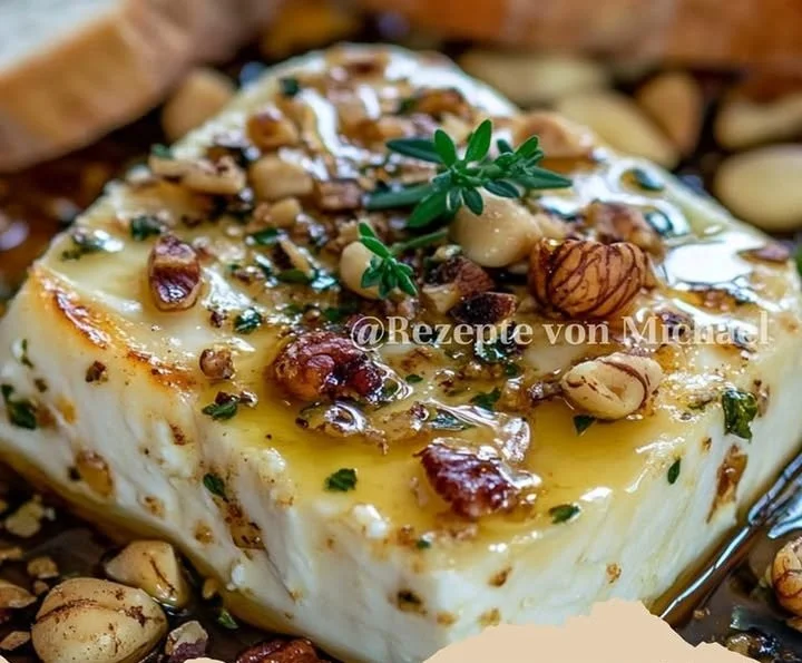 Überbackener Feta mit Honig, Thymian und Nüssen