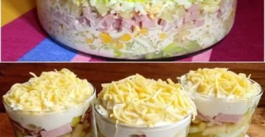 Übernacht Salat mit frischen Zutaten und Dressing
