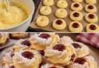 Vanille Puddingplätzchen mit Marmelade auf einem Teller