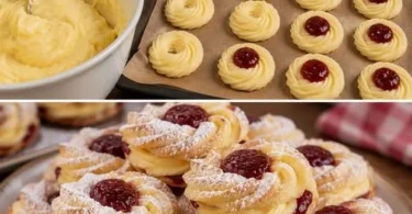 Vanille Puddingplätzchen mit Marmelade auf einem Teller